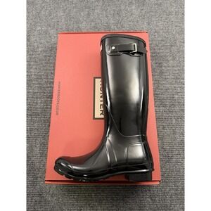 Hunter Original Tall Black Gloss Waterproof Adjustable Rain Boots Size 7 New Box